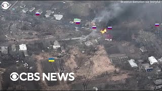 Ukraine drone video shows attack on Russian tanks [upl. by Fonseca554]