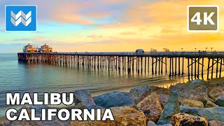 4K Malibu Beach Pier in California USA  2021 Sunset Walking Tour 🎧 Binaural Sound [upl. by Phedra7]