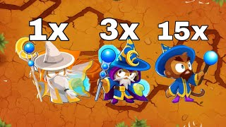 Btd6 1 archmage vs 3 arcane spikes vs 15 arcane masteries [upl. by Leahplar]