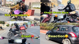 Ladki Impressed Ho Gyi🥰  Chapri Biker Wants Race With Me😡  Crash Ho Jata 😱  The Raja 200 Motovlog [upl. by Hnahym]