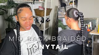 SLEEK MID BACK BRAIDED PONYTAIL ON NATURAL HAIR DETAILED TUTORIAL iamroxybennett ponytails [upl. by Lechar875]