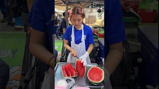 Thai Lady Selling Fruit Shake  Fresh Watermelon Shake  Fruit Cutting Skills [upl. by Gorey]