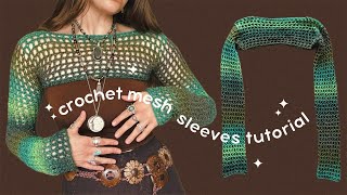 how to crochet mesh sleeves  EASY tutorial [upl. by Nikolos264]