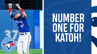 Gosuke Katohs FIRST Major League hit [upl. by Enwahs]