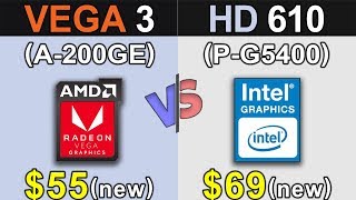 Vega 3 Athlon 200GE Vs HD 610 Pentium G5400  iGPU Gaming Benchmarks [upl. by Nyrrad786]