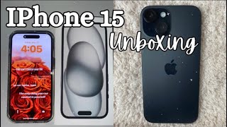 IPhone 15 black ☁️ Unboxing  Accessories  Set Up  aesthetic unboxing amp asmr [upl. by Britteny784]