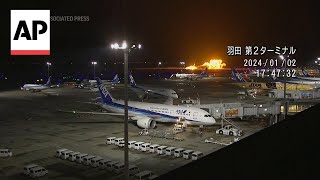 Video shows moment Japan plane crashes in Tokyo airport [upl. by Arriaes688]