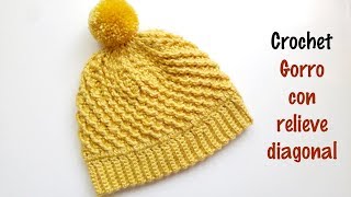 Gorro a crochet con relieve diagonal [upl. by Nnairak671]