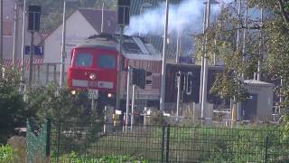 BR 233 6360 Ludmilla und schwere abfahrt mit lange Güterzug in einer Wolke von Abgas HD [upl. by Treboh]