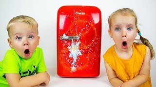 Kids Pretend Play with TOY REFRIGERATOR  Magical Funny Stories for kids with Gaby and Alex [upl. by Eatnuhs248]