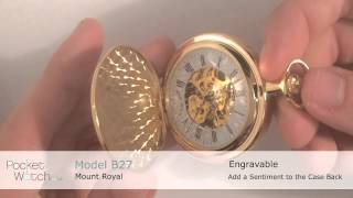 Mount Royal Gold Plated Skeleton Mechanical Double Hunter Pocket Watch B27 [upl. by Adamis742]