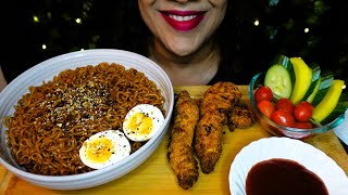 ASMR Chicken Strips amp Black Bean Noodles amp Egg  Eating Sounds  No Talking [upl. by Aurie236]