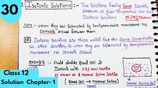 Isotonic solutions Hypertonic solution Hypotonic solution Osmosis Solutions Chapter1 Class12 [upl. by Eniamej804]