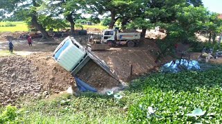 Incredible Dump Truck Drive Back Uploading Landslide Overturned In the Pond Recovery by Crane Truck [upl. by Nail625]