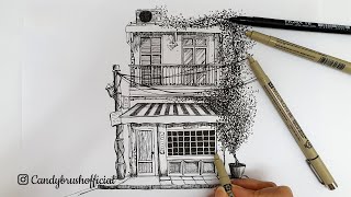 Pen amp Ink Urban Sketching Series  An Old Shop  Draw with me [upl. by Langham]