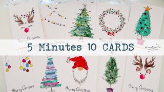 🎄🎅🦌 5 Minutes ONLY 10 Easiest Christmas Cards WATERCOLORS for Beginners  ✂️ Maremis Small Art [upl. by Akinaj]