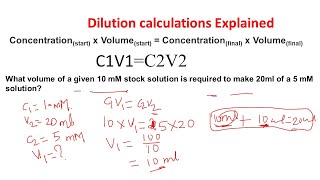 Dilution calculations  Dilution problems  Stock dilutions Biology and chemistry [upl. by Duggan654]