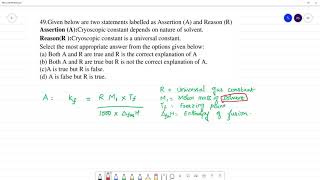 Assertion ACryoscopic constant depends on nature of solventReasonR Cryoscopic constant [upl. by Inait]