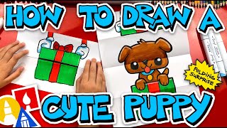 How To Draw A Puppy Present Folding Surprise [upl. by Anahsak]