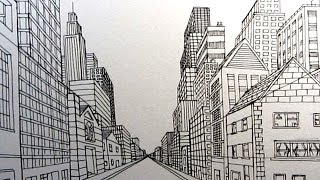 How to Draw a City Street in One Point Perspective Narrated [upl. by Naejamron]