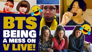 BTS BEING A MESS ON VLIVE REACTION  WE TRIED NOT TO LAUGH SubEng [upl. by Wilhelmina]