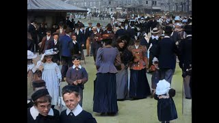 4k 50fps colorized 1901 Panoramic View of the Morecambe Sea Front [upl. by Honebein]