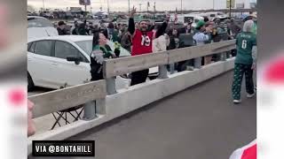 Eagles fans dumped beer amp screamed at 49ers fans as they entered Lincoln Financial Field 😭 [upl. by Aniad]