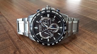 Citizen EcoDrive Atomic Time Perpetual Calendar Chronograph Review AT401050E  Perth WAtch 13 [upl. by Ynney480]