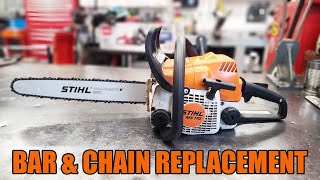 STIHL MS170 Chainsaw Bar amp Chain Replacement  Step By Step HowTo Video [upl. by Alorac]