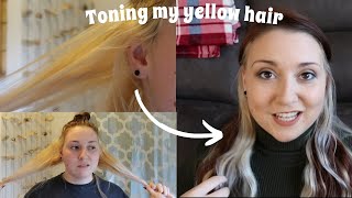 TONING MY YELLOW HAIR AT HOME  BlondMe toner T ice review before and after easy [upl. by Quiteris930]