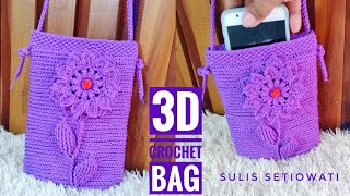 Tutorial 3d Crochet Bag  Embossed Sling Bag Step By Step [upl. by Anihc278]