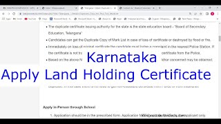 Karnataka  Online Apply Land Holding Certificate Online [upl. by Nowed343]