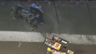 Cory Eliason FLIPS BIG INTO THE CATCHFENCE  2023 Eldora Millon Heat Race 7 [upl. by Nelyt]