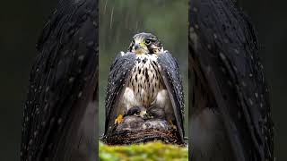 Falcon Bird Mother Shields Her Chicks from the Pouring Rain mother birds falcon rain [upl. by Oletha]