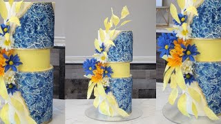 Matching Diagonal Stencil and Textured Wafer Paper Petal Swag  Cake Decorating Tutorial [upl. by Omsoc]