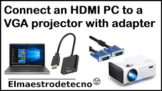 How to connect a VGA projector with an HDMI computer HDMIVGA port adapter [upl. by Aniret658]