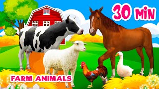 30 min Farm animal sounds Farm animals for kids Learn Farm animals Cow Horse [upl. by Aneelehs]