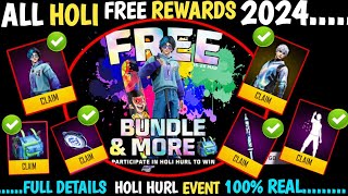 HOLI EVENT FREE FIRE 2024 FREE BUNDLE amp MORE HOLI REWARDS 2024 HOLI MISSION KAISE COMPLETE HOGA [upl. by Enom]