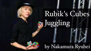 Rubiks Cube Juggling  Solving three cubes while juggling in 60 seconds [upl. by Nivrad3]