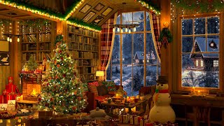 Cozy Christmas Ambience amp Snow Falling Outside 🎄 Christmas Jazz Relaxing Music amp Crackling Fireplace [upl. by Esydnac]