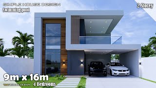 House Design  Simple House  9m x 16m 2 Storey  4 Bedroom [upl. by Sorazal]