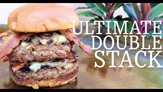 Easy Flat Top Grilling  Ultimate Double Stack Burgers  Bacon Mushroom Swiss Burger Recipe [upl. by Omlesna]