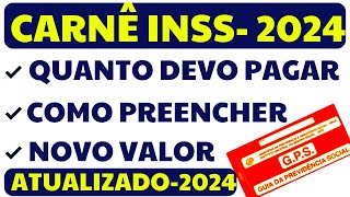 NOVOS VALORES DO CARNÊ DO INSS 2024  CONTRIBUIÇÃO AUTÔNOMO FACULTATIVO BAIXA RENDA 20 11 5 [upl. by Bergman]