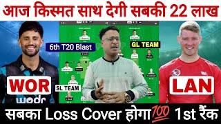 WOR vs LAN Dream11 Prediction Worcestershire vs Lancashire Dream11 Prediction English T20 Blast [upl. by Aniratak193]