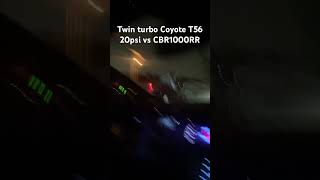 Twin turbo coyote T56 vs CBR1000RR  Roll Race [upl. by Ahsienom]