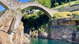 2023 Switzerland🇨🇭 Valle Verzasca Bridge Ponte dei Salti Cliff Jump Verzasca Dam Bungee Jump [upl. by Irrabaj]