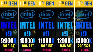 i9 9900K vs i9 10900K vs i9 11900K vs i9 12900K vs i9 13900K  PC GAMES TEST [upl. by Adnuhsor]