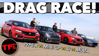 DRAG RACE Which Of These Four Performance Cars Can Beat the 2020 Honda Civic Type R [upl. by Anhcar]