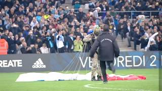 French Special Forces 13 RDP parachuting into Marseilles Vélodrome to deliver matchball [upl. by Leavy]