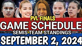 PVL FINALS GAME SCHEDULE AND SEMI FINALS TEAM STANDINGS AS OF SEPTEMBER 2 2024 pvlgameschedule [upl. by Izak]